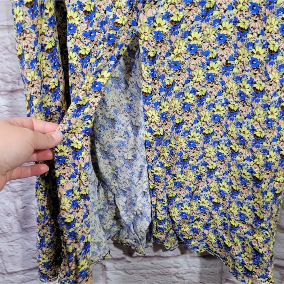 Zara Blue & Yellow Mini Daisy Button Front Slit Maxi Skirt - Picture 5 of 12